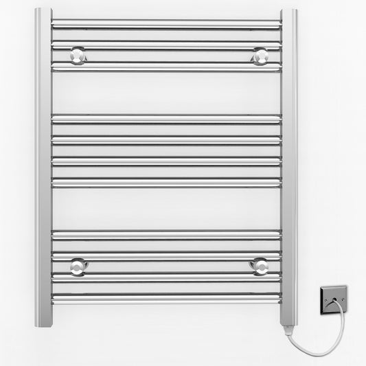 550mm Wide - 600mm High Flat Chrome Electric Heated Towel Rail Radiator 