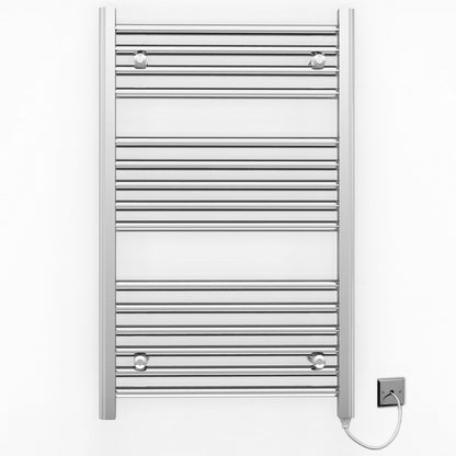  500mm Wide - 800mm High Flat Chrome Electric Heated Towel Rail Radiator 