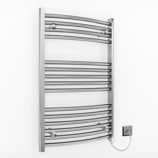 400mm Wide - 800mm High Curved Chrome Electric Heated Towel Rail Radiator