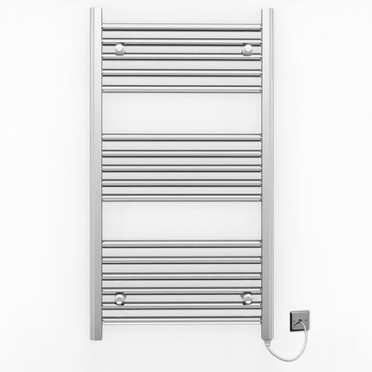 550mm Wide - 900mm High Flat Chrome Electric Heated Towel Rail Radiator