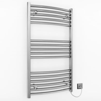 400mm Wide - 900mm High Curved Chrome Electric Heated Towel Rail Radiator