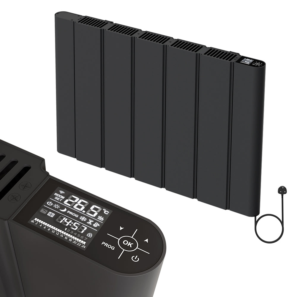  724 x 500mm Smart Wifi Electric Panel Radiator - 1000W Black Horizontal Aluminium