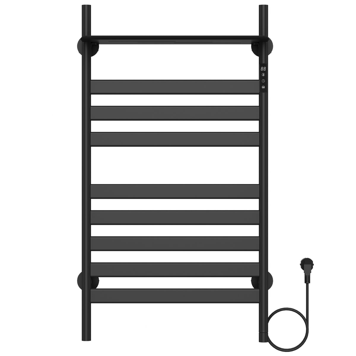  500 x 900mm Black Electric Dry Heating Towel Rail Radiator With a Top Shelf GD Model