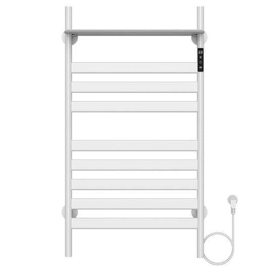 500 x 900mm White Electric Dry Heating Towel Rail Radiator With a Top Shelf GD Model 