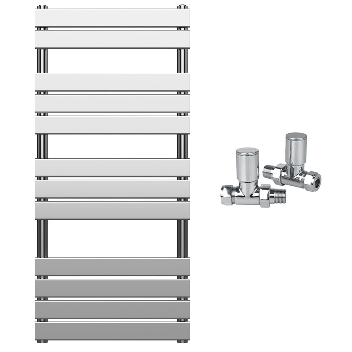  500 x 1200mm Chrome Heated Towel Rail Radiator – Flat Panel Designer 1,644 BTU Central Heating UK