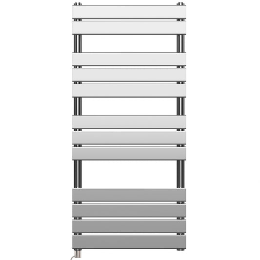 550 x 1200mm Chrome Electric Heated Towel Rail Radiator – Flat Panel Designer 600W Pre Filled UK 