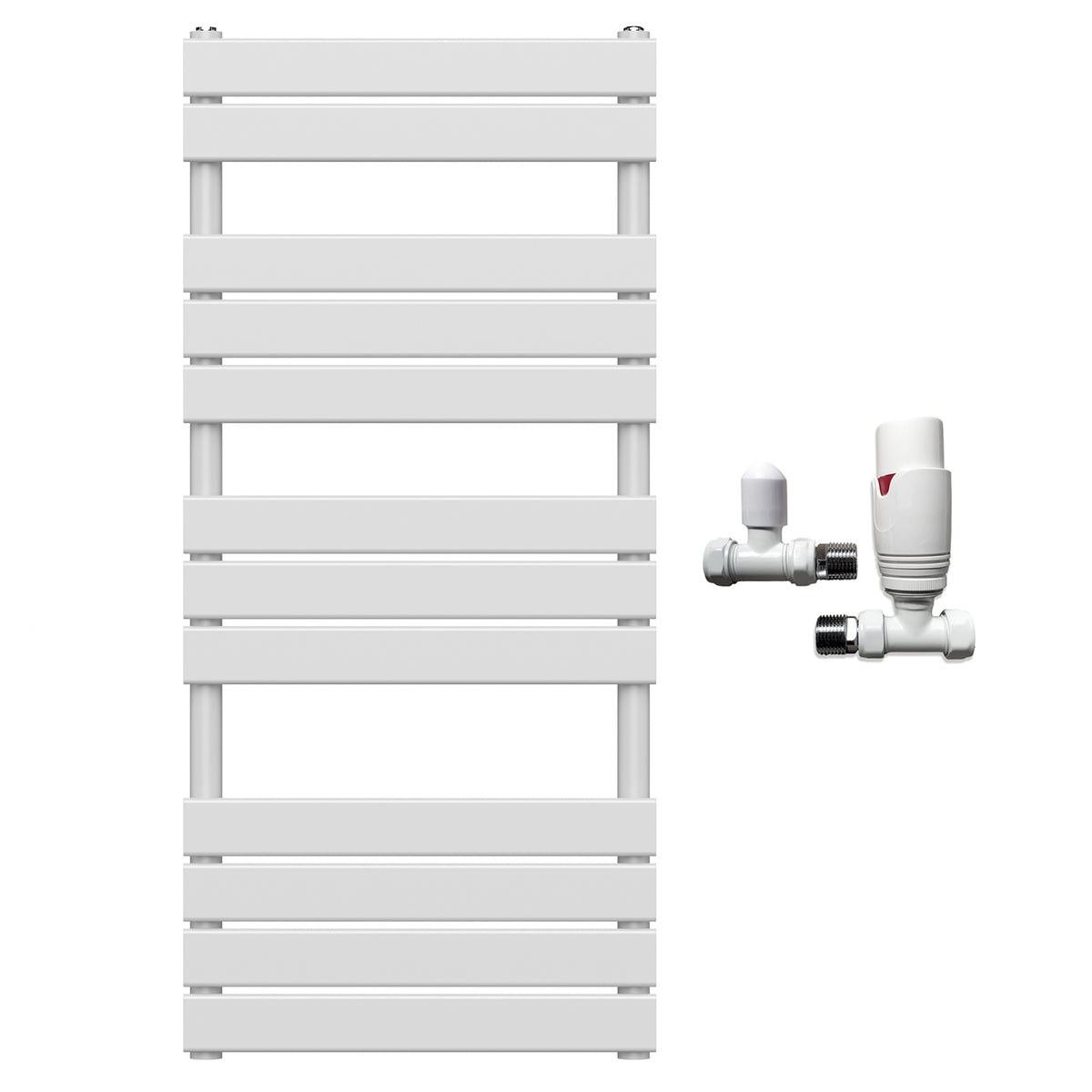  500 x 1200mm White Heated Towel Rail Radiator – Flat Panel Designer 1913 BTU Central Heating UK