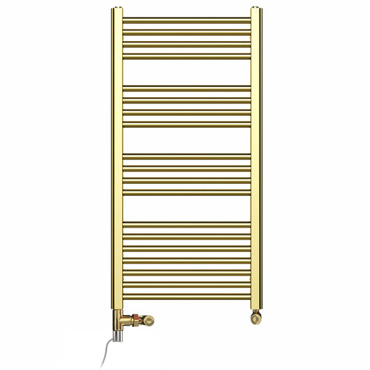 Dual Fuel 500 x 1000mm Shiny Gold Heated Towel Rail Radiator- (incl. Valves + Electric Heating Kit) 
