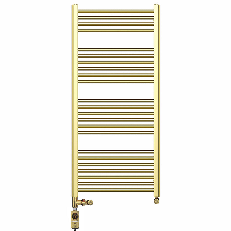  Dual Fuel 550 x 1200mm Shiny Gold Heated Towel Rail Radiator- (incl. Valves + Electric Heating Kit)