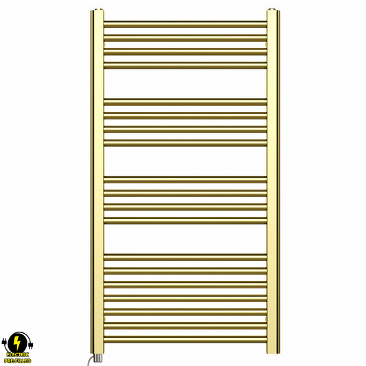 550mm Wide - 1000mm High Shiny Gold Electric Heated Towel Rail Radiator 