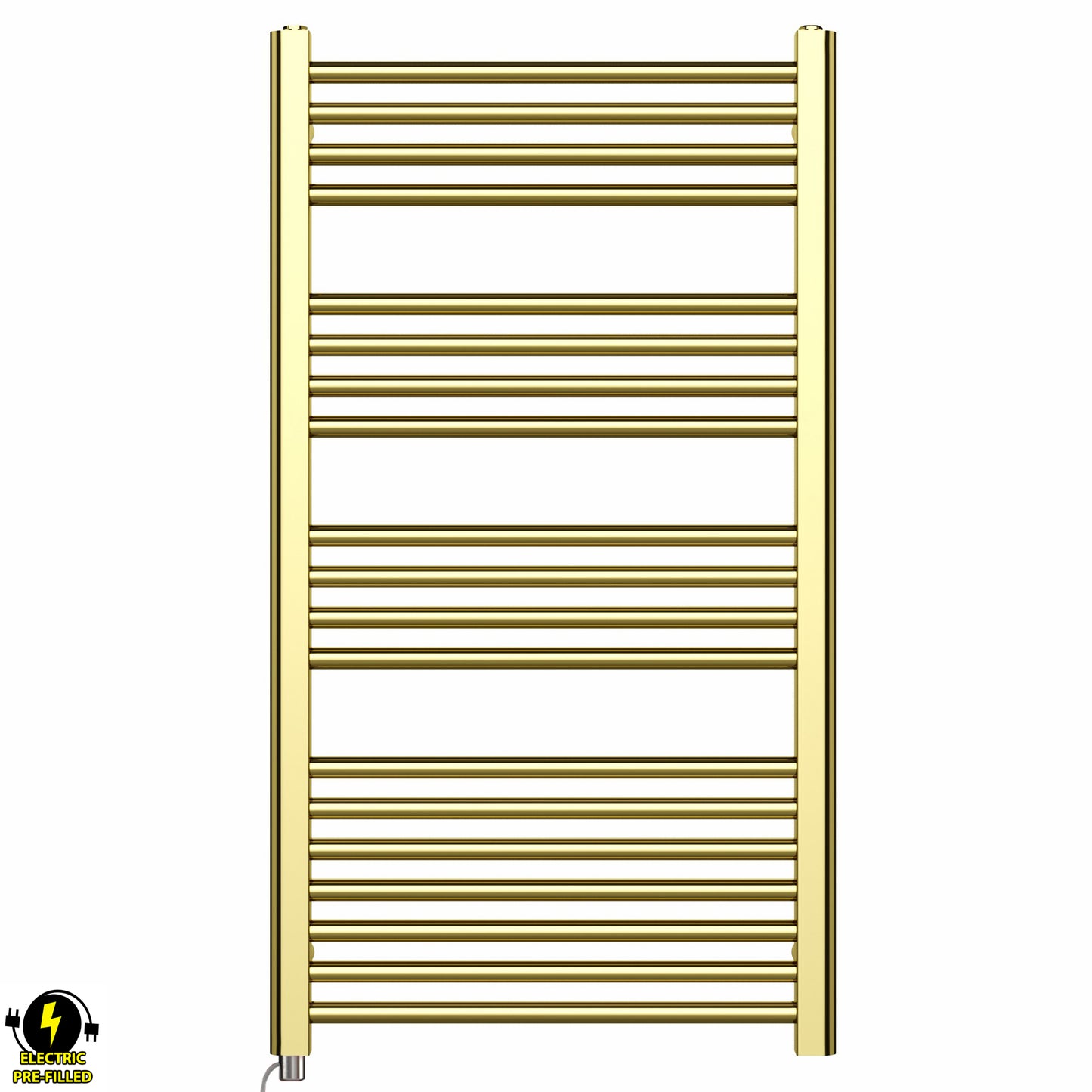  500mm Wide - 1000mm High Shiny Gold Electric Heated Towel Rail Radiator