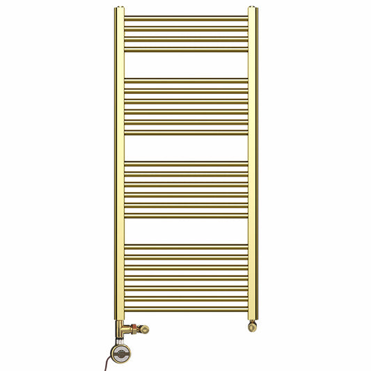 Dual Fuel 550 x 1200mm Shiny Gold Heated Towel Rail Radiator- (incl. Valves + Electric Heating Kit) 