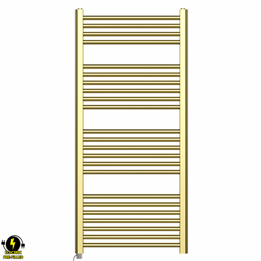 500mm Wide - 1200mm High Shiny Gold Electric Heated Towel Rail Radiator 