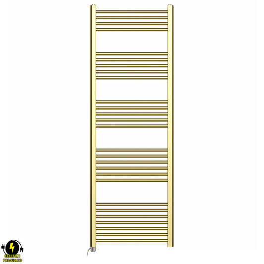 500mm Wide - 1600mm High Shiny Gold Electric Heated Towel Rail Radiator 