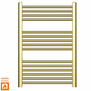 500mm x 800mm Shiny Gold Heated Towel Rail Radiator | Flat Central Heating