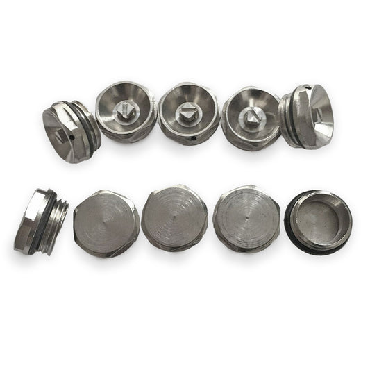 5 Chrom-Verschlussstopfen und 5 manuelle Entlüftungsventile 1/2" BSP 15mm 
