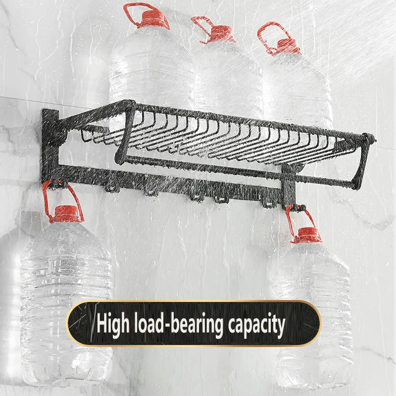  Black Towel Rail Holder Wall Mounted Rack Shelf With Mesh