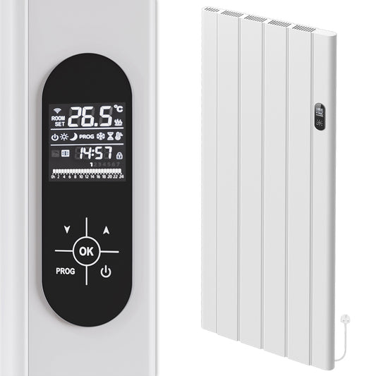 608 x 1600mm Smart Wifi Electric Panel Radiator - 2000W White Vertical Aluminium 