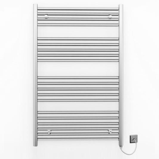 700mm Wide - 1000mm High Flat Chrome Electric Heated Towel Rail Radiator 