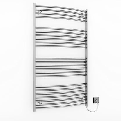 700mm Wide - 1200mm High Curved Chrome Electric Heated Towel Rail Radiator