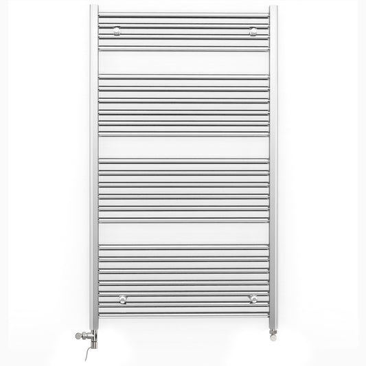 Dual Fuel 800 x 1200mm Straight Chrome  Heated Towel Rail Radiator- (incl. Valves + Electric Heating Kit)