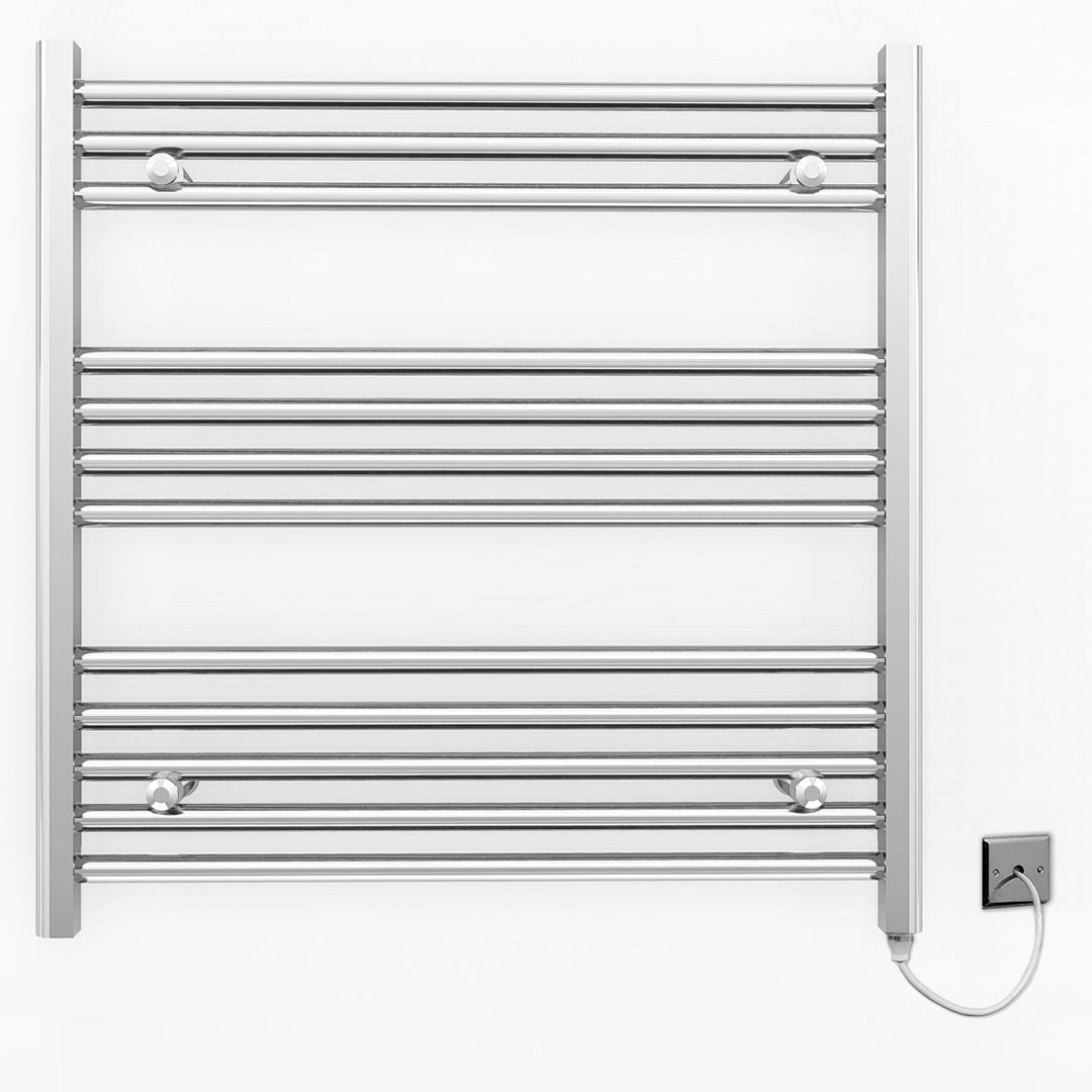  800mm Wide - 700mm High Flat Chrome Electric Heated Towel Rail Radiator
