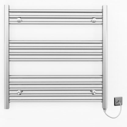  800mm Wide - 700mm High Flat Chrome Electric Heated Towel Rail Radiator 