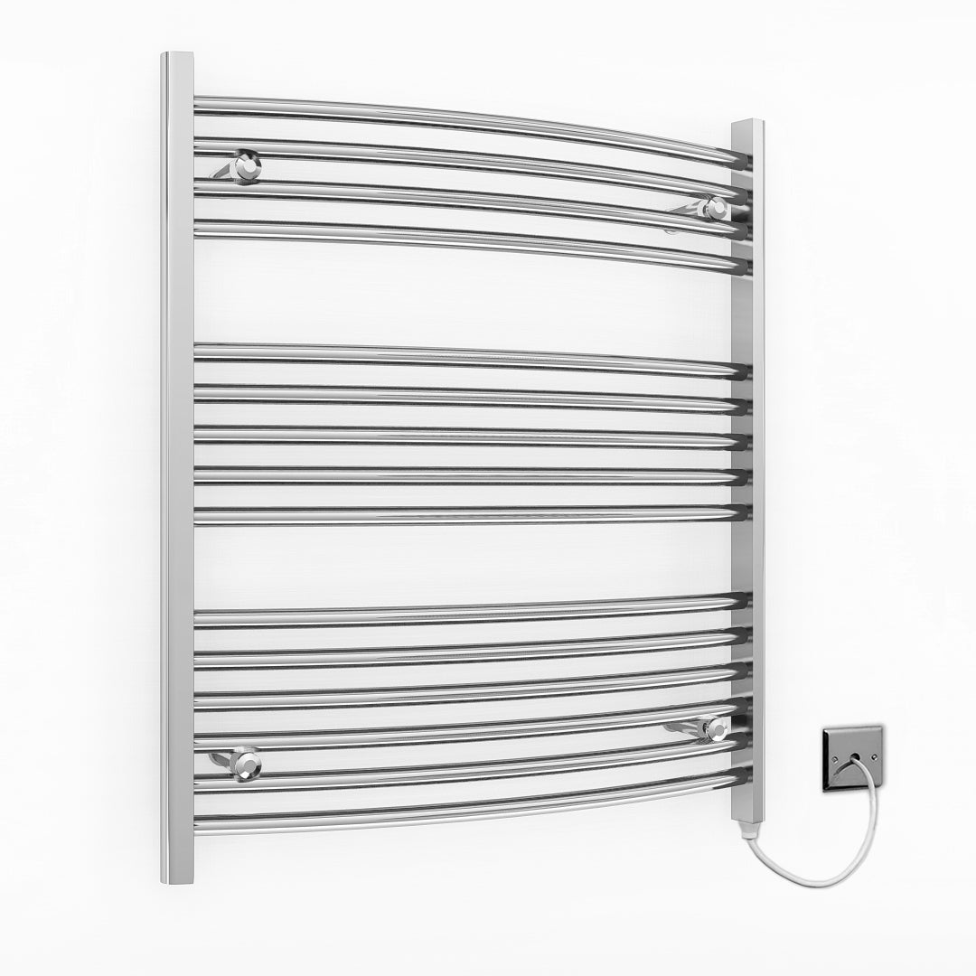 700mm Wide - 800mm High Curved Chrome Electric Heated Towel Rail Radiator