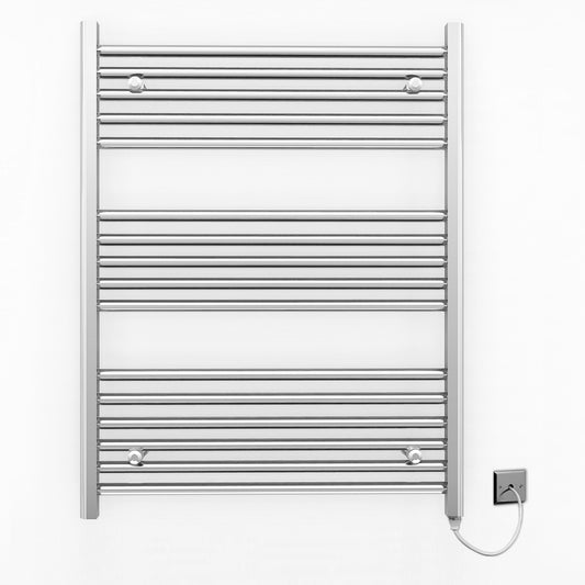 800mm Wide - 900mm High Flat Chrome Electric Heated Towel Rail Radiator