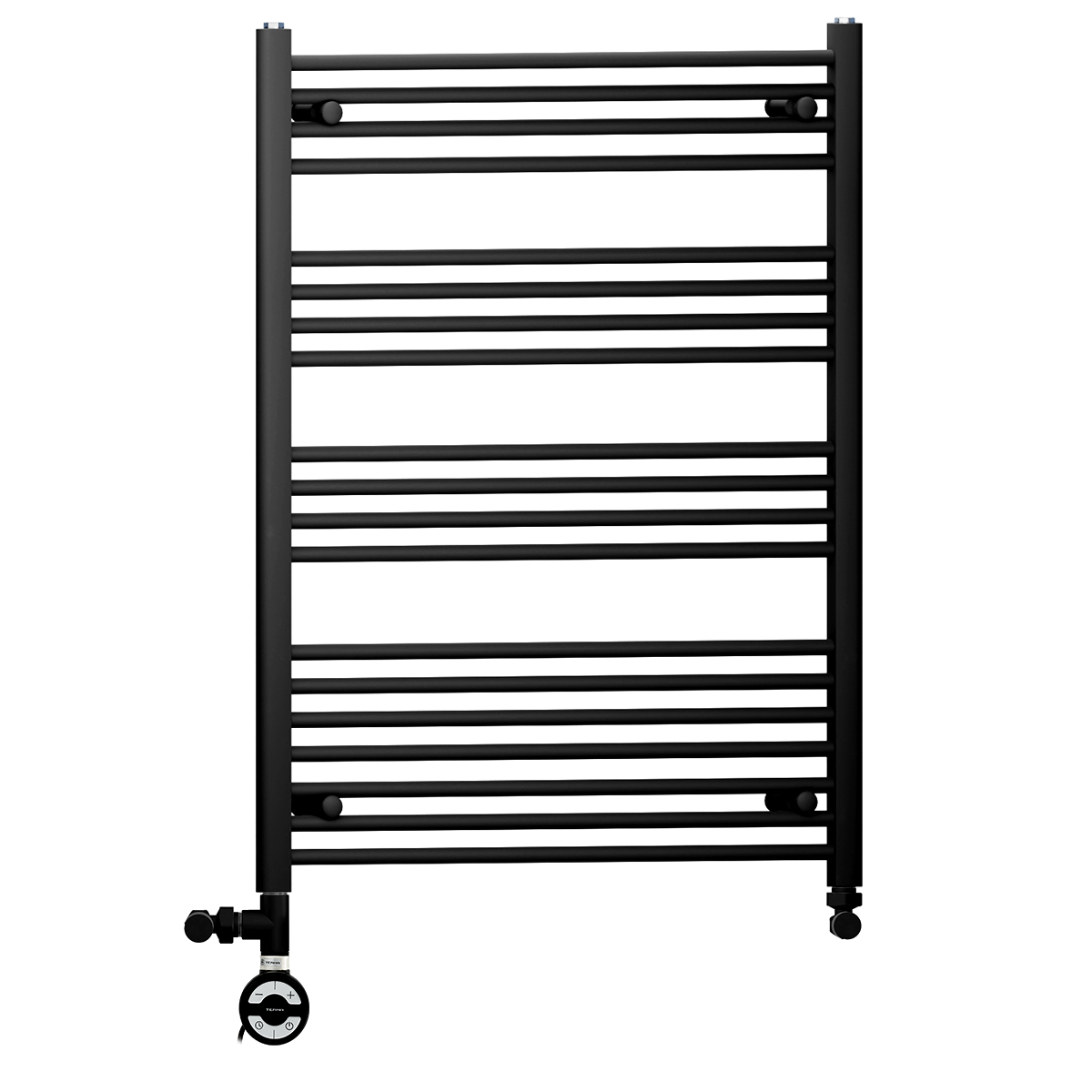  700mm x 1000mm Matt Black Dual Fuel Heated Towel Rail | Flat Ladder
