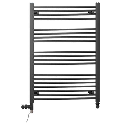 Sèche-serviettes droit bi-énergie 800 x 1 000 mm, noir mat (robinets et kit de chauffage électrique inclus) 