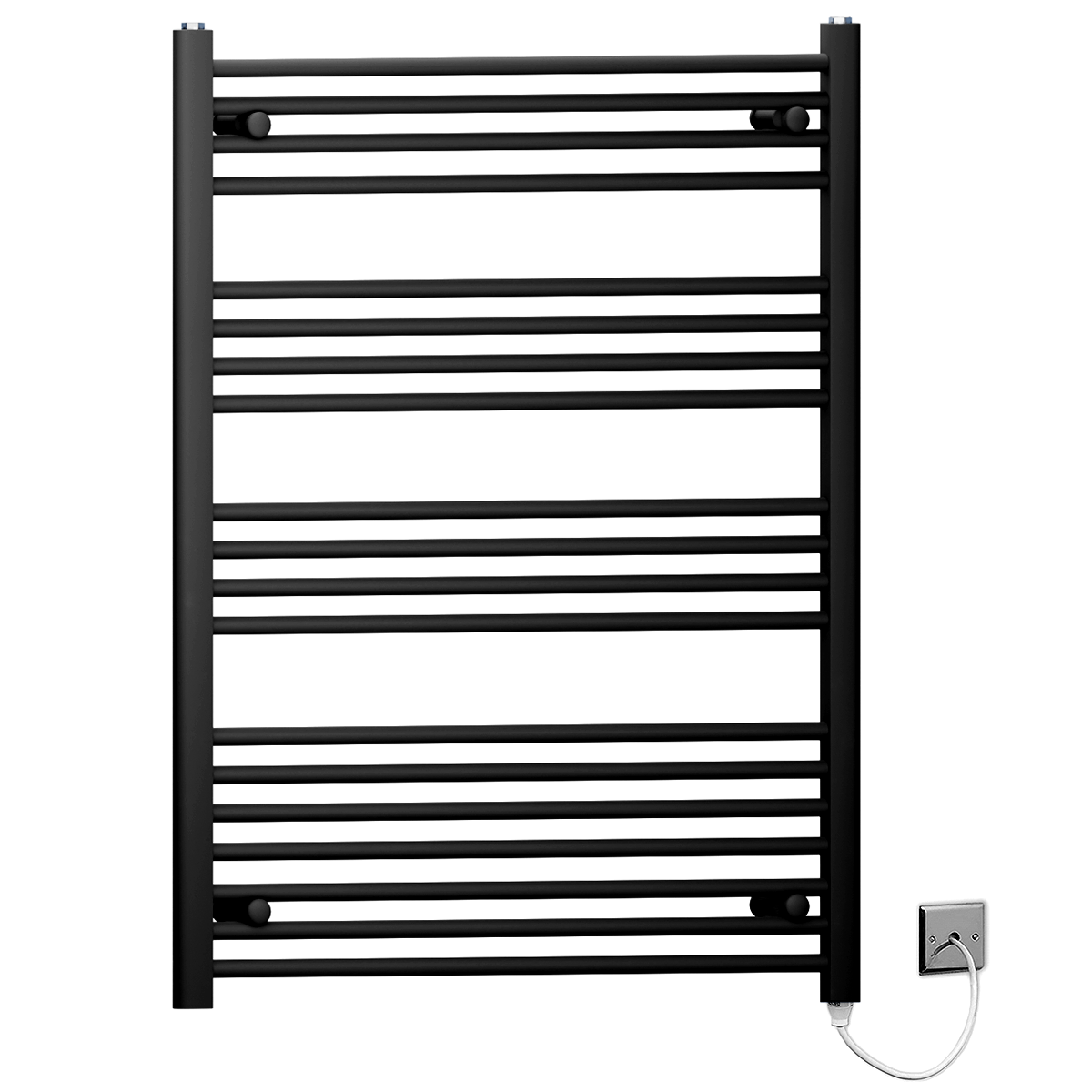  800mm x 1000mm Matt Black Electric Pre-Filled Heated Towel Rail | Flat Ladder