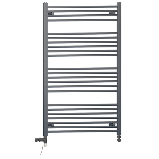 Dual Fuel 700 x 1200mm Straight Anthracite Grey Heated Towel Rail - (incl. Valves + Electric Heating Kit) 