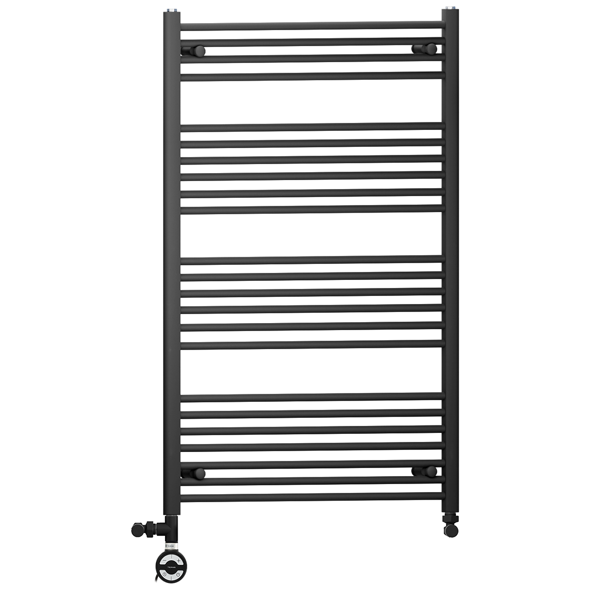  Dual Fuel 700 x 1200mm Straight Matt Black Heated Towel Rail - (incl. Valves + Electric Heating Kit)