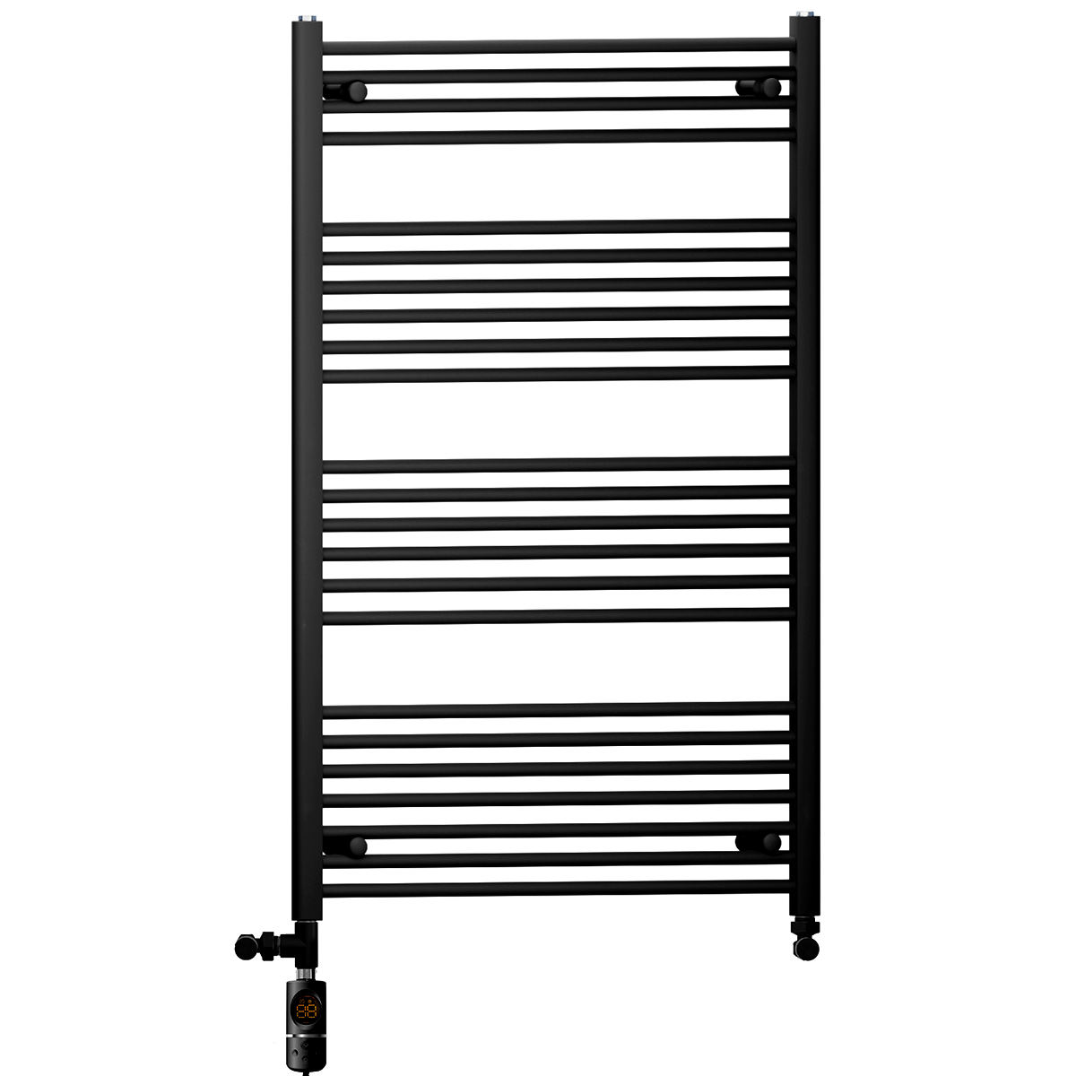  700mm x 1200mm Matt Black Dual Fuel Heated Towel Rail | Flat Ladder