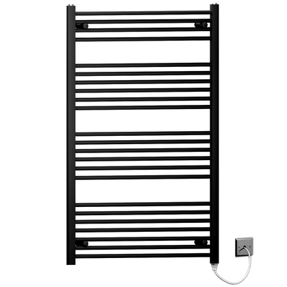  700mm x 1200mm Matt Black Electric Pre-Filled Heated Towel Rail | Flat Ladder 