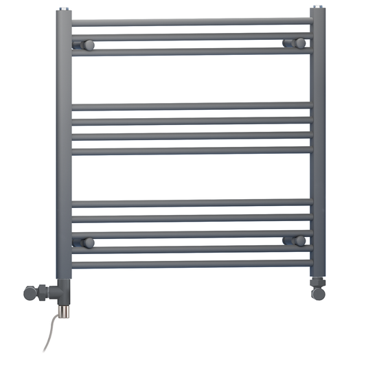 Dual Fuel 900 x 700mm Straight Anthracite Grey Heated Towel Rail - (incl. Valves + Electric Heating Kit) 