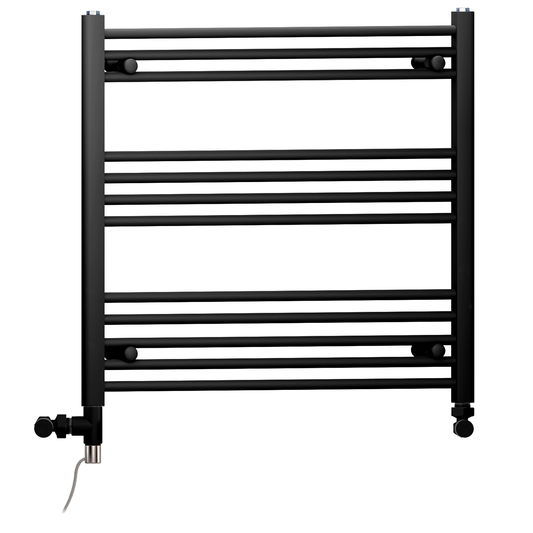 Sèche-serviettes droit bi-énergie 800 x 700 mm, noir mat (robinets et kit de chauffage électrique inclus) 