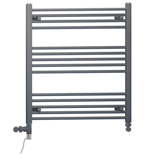 Dual Fuel 700 x 800mm  Straight  Anthracite Grey  Heated Towel Rail - (incl. Valves + Electric Heating Kit) 