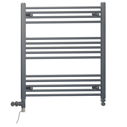  Dual Fuel 800 x 800mm Straight Anthracite Grey Heated Towel Rail - (incl. Valves + Electric Heating Kit) 