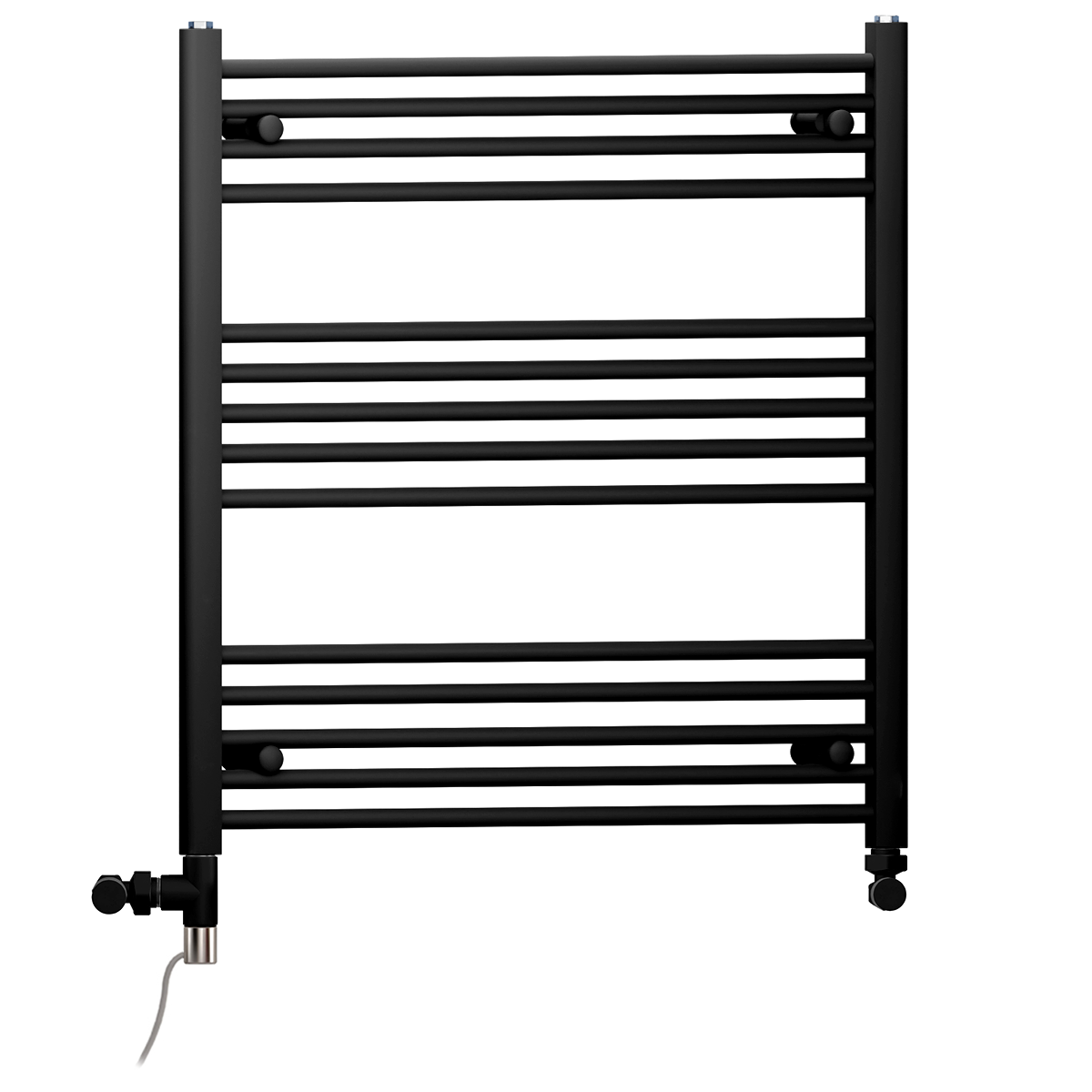  Sèche-serviettes droit noir mat bi-énergie 900 x 800 mm (avec vannes et kit de chauffage électrique)