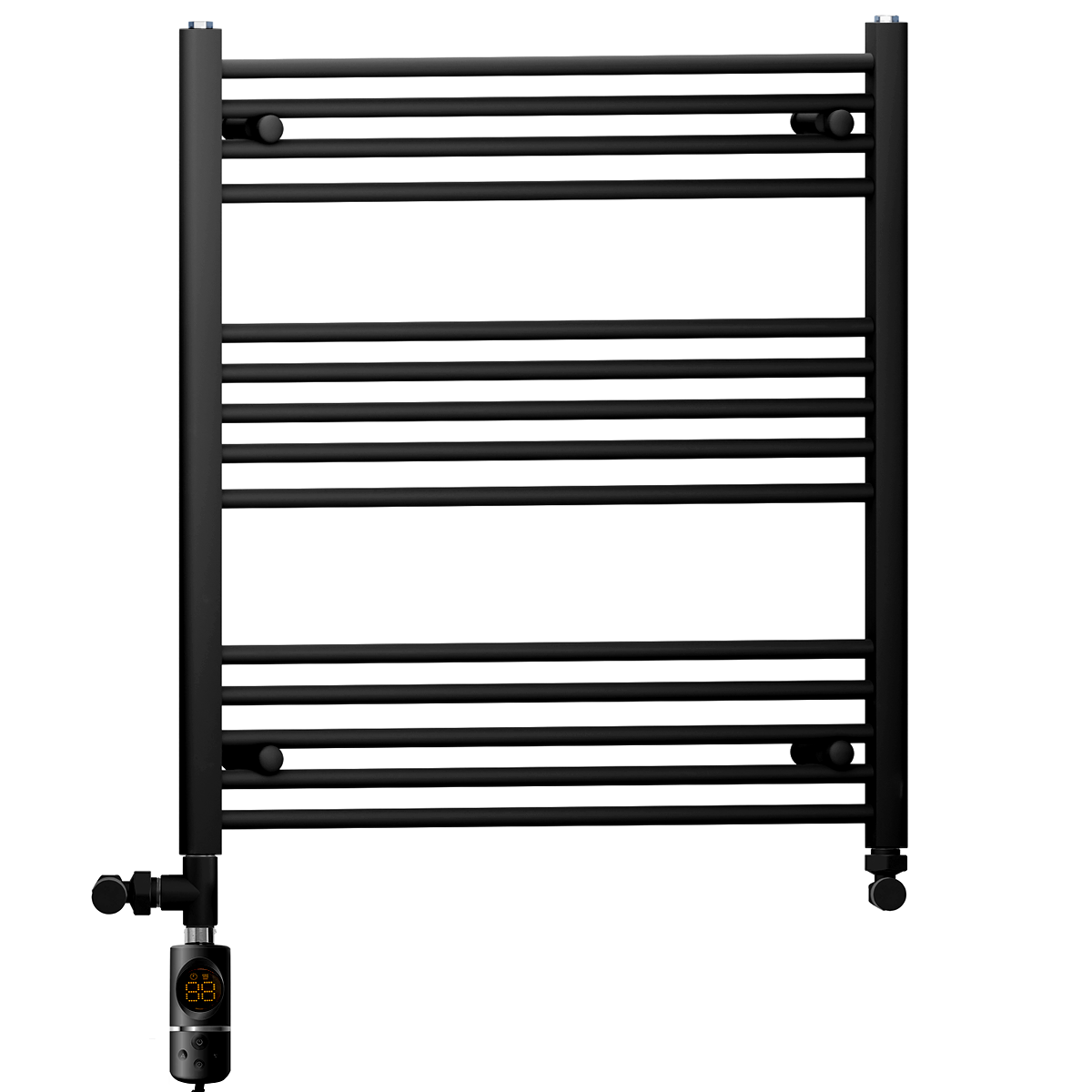  Sèche-serviettes droit noir mat bi-énergie 900 x 800 mm (avec vannes et kit de chauffage électrique)