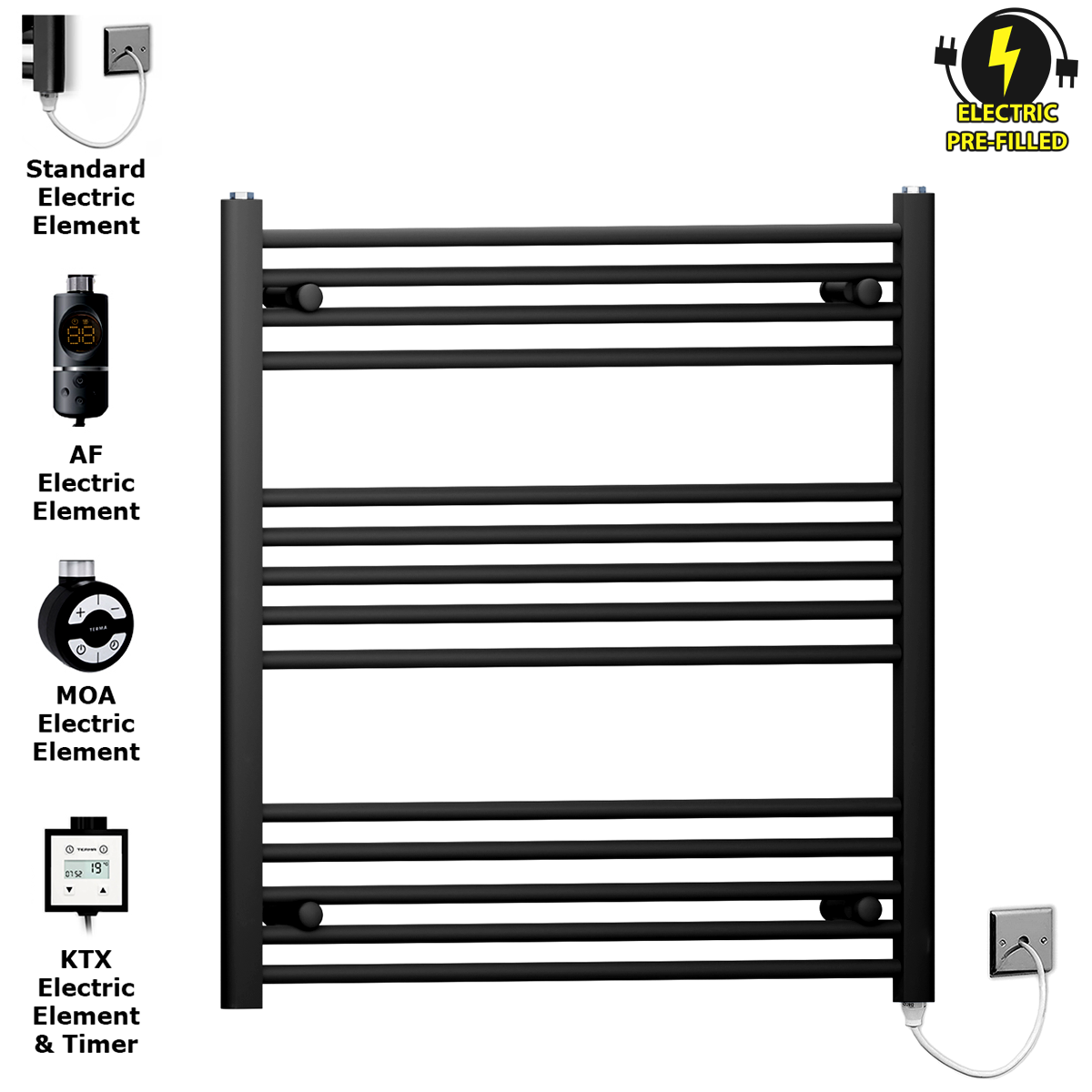  80 80 Matt Black Towel Rail Radiator Heated Warmer Wide High Electric Pre Filled Element All Elements 4733cc63 fbb5 41e8 bcf5 b20419a4d5a7