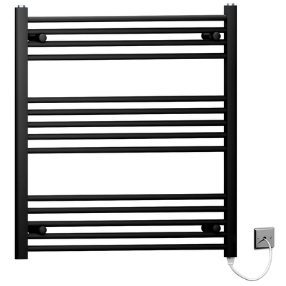  700mm x 800mm Matt Black Electric Pre-Filled Heated Towel Rail | Flat Ladder 