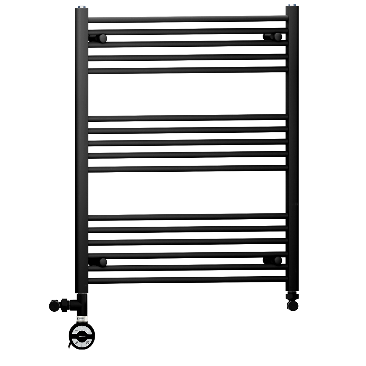  Sèche-serviettes droit noir mat bi-énergie 800 x 900 mm (avec vannes et kit de chauffage électrique)