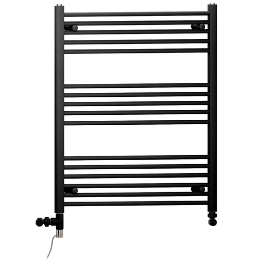 Sèche-serviettes droit noir mat bi-énergie 800 x 900 mm (avec vannes et kit de chauffage électrique) 