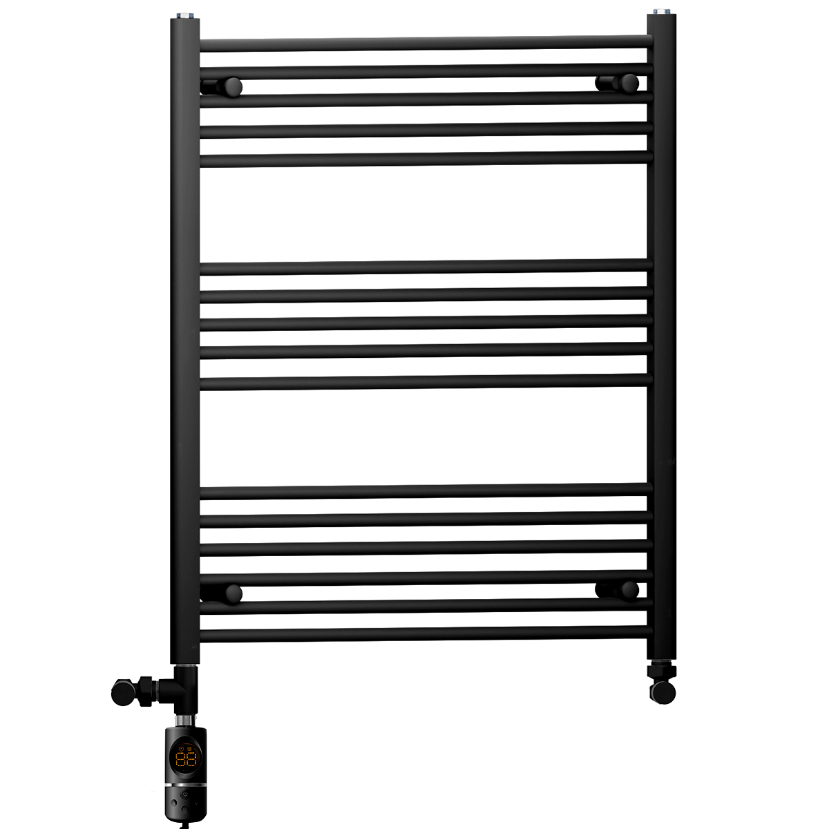 Sèche-serviettes droit noir mat bi-énergie 800 x 900 mm (avec vannes et kit de chauffage électrique)