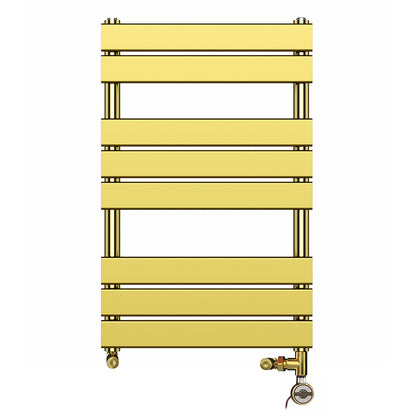 500 x 800mm Gold Dual Fuel Heated Towel Rail Radiator – Flat Panel with Valves & Electric Kit 