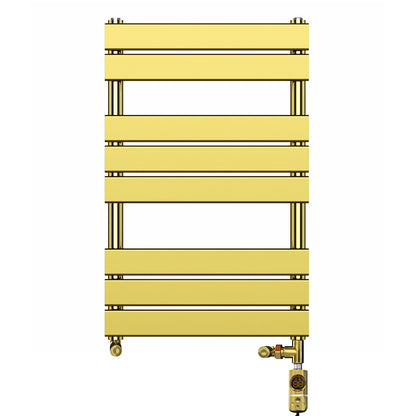  500 x 800mm Gold Dual Fuel Heated Towel Rail Radiator – Flat Panel with Valves & Electric Kit 