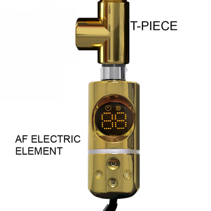  T-Stück Typ AF + Thermostatischer Handtuchhalter, Elektro-Heizelement, Gold 